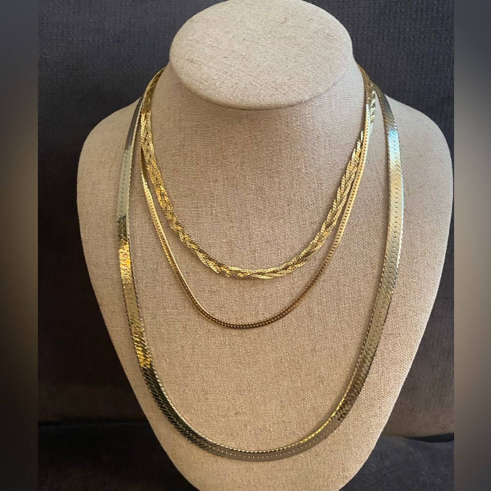 Gold Tone Multi Size Chains. For Women Or Men. Set of 3.